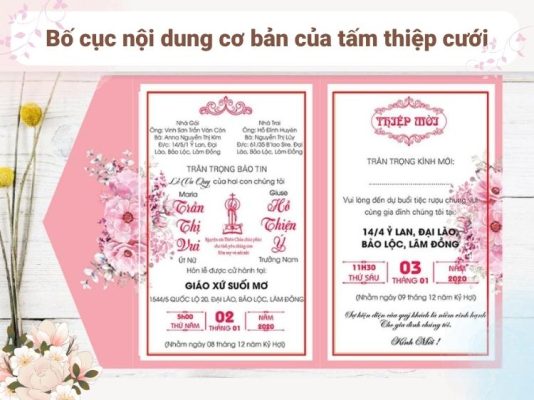 Bố cục nội dung cơ bản của tấm thiệp cưới