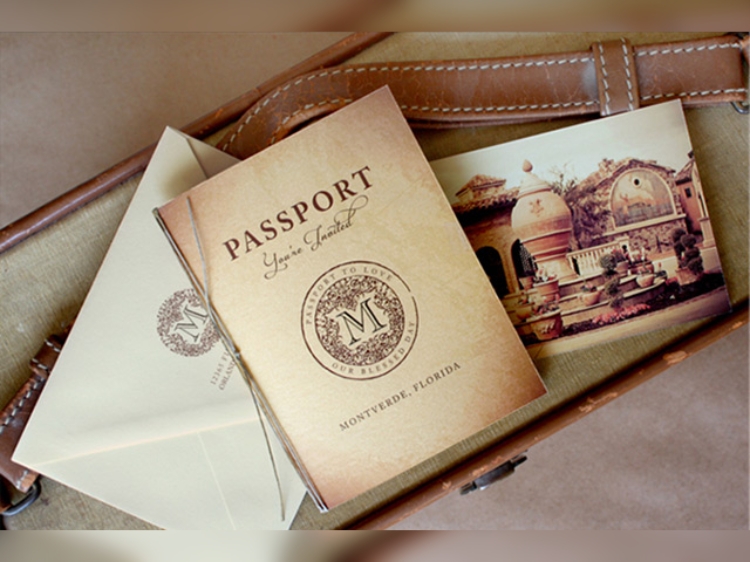 Mẫu thiệp cưới passport theo phong cách vintage, cổ điển