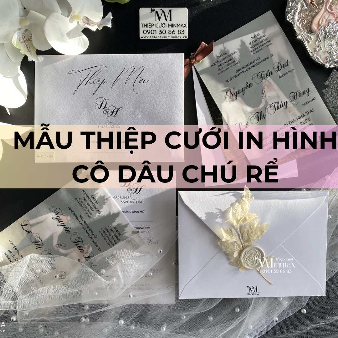 Mẫu thiệp cưới in hình cô dâu chú rể