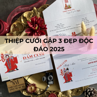 Thiệp cưới Gập 3 đẹp độc đáo 2025