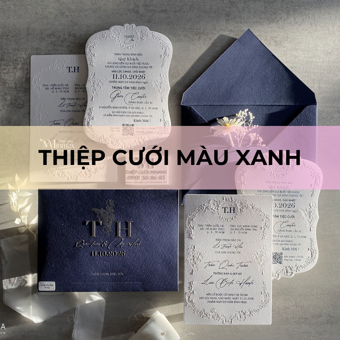 thiệp cưới màu xanh